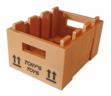 30150pb03 - Container, Crate 3 x 4 x 1 2/3 with Handholds with 'TONY'S TOYS' and Arrows Pattern on Both Ends (Stickers) - Set 76167