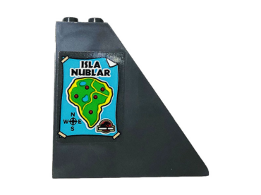 30249pb07 - Slope 55 6 x 1 x 5 without Bottom Stud Holders with Map, 'ISLA NUBLAR', Jurassic Park Logo and Compass Pattern (Sticker) - Set 75932