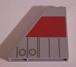 30249px1 - Slope 55 6 x 1 x 5 without Bottom Stud Holders with Dark Gray and Red T-16 Tail Pattern