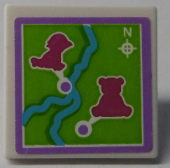 30258pb055 - Road Sign 2 x 2 Square with Clip with Map with River and Magenta Animals Pattern (Sticker) - Set 41038