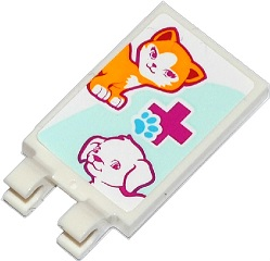 30350bpb010 - Tile, Modified 2 x 3 with 2 Clips with Cat, Dog, Magenta Cross and Animal Paw Pattern (Sticker) - Set 41085