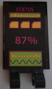 30350bpb049 - Tile, Modified 2 x 3 with 2 Clips with 'STATUS,' Monitors and '87%' Pattern (Sticker) - Set 79117