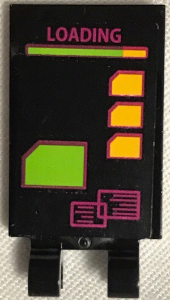 30350bpb057 - Tile, Modified 2 x 3 with 2 Clips with Magenta 'LOADING' and Light Orange and Lime Elements Pattern (Sticker) - Set 79117