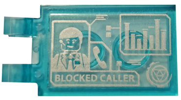 30350bpb096 - Tile, Modified 2 x 3 with 2 Clips with Graphics, Agent Coulson and 'BLOCKED CALLER' Pattern (Sticker) - Set 76125