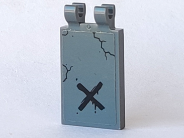30350bpb127 - Tile, Modified 2 x 3 with 2 Open O Clips with Black 'X' and Cracks Pattern (Sticker) - Set 60170
