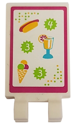 30350pb023 - Tile, Modified 2 x 3 with 2 Clips with Menu with Hot Dog, Drink and Ice Cream Cone Pattern (Sticker) - Set 41008