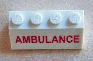 3037pb027 - Slope 45 2 x 4 with Red 'AMBULANCE' Pattern (Sticker) - Set 60023