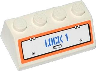3037pb028L - Slope 45 2 x 4 with Hatch and 'LOCK 1' Pattern (Sticker) - Set 60015