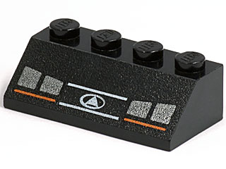 3037px9 - Slope 45 2 x 4 with Four Silver Headlights and Orange and White Lines Pattern