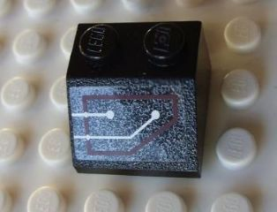 3039pb053 - Slope 45 2 x 2 with Silver Circuitry, 1 Line Straight, 1 Line Bent in Red Outline Pattern (Sticker) - Set 7702