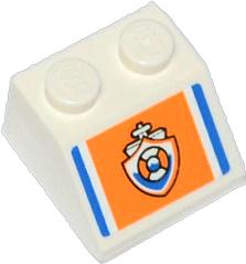 3039pb074 - Slope 45 2 x 2 with Blue Lines and Coast Guard Logo on Orange Background Pattern (Sticker) - Set 60012