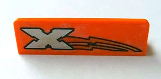 30413pb035L - Panel 1 x 4 x 1 with Silver Letter X Island Xtreme Stunts Logo, Red and Yellow Lightning Bolt Pattern Model Left (Sticker) - Set 6740