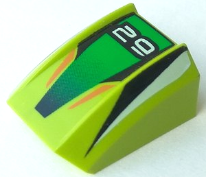 30602pb003 - Slope, Curved 2 x 2 Lip with '29', Green/Black Stripes Pattern