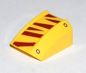 30602pb053 - Slope, Curved 2 x 2 Lip with Rivets and Dark Red Tiger Stripes Pattern