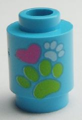 3062pb039 - Brick, Round 1 x 1 with Paw Prints and Heart Pattern