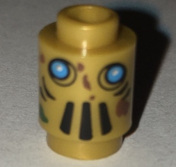 3062pb049 - Brick, Round 1 x 1 with Robot Face with Dark Azure Eyes, Black Vents and Reddish Brown Splotches Pattern (Tai-D)