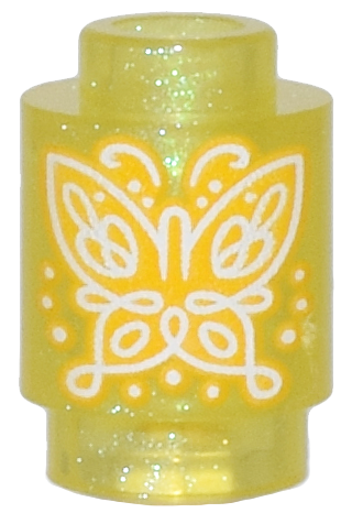 3062pb081 - Brick, Round 1 x 1 with Bright Light Orange and White Butterfly Pattern
