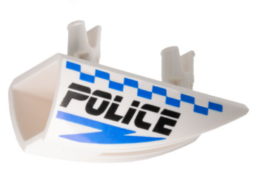 30647pb02 - Vehicle, Fairing 1 x 4 Side Flaring Intake with 2 Pins with Black 'POLICE', Blue Lightning Bolt, and Checkered Pattern Model Right Side
