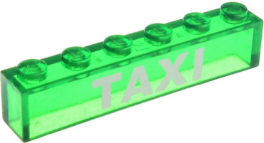3067pb07 - Brick 1 x 6 without Bottom Tubes with White 'TAXI' Pattern