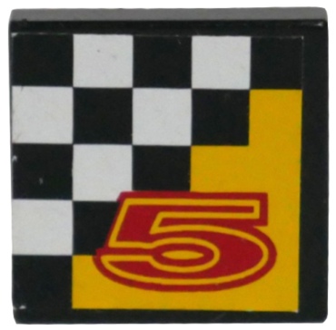 3068pb0003 - Tile 2 x 2 with Red Number 5 on Yellow and Checkered Background Pattern (Sticker) - Set 8225