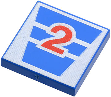 3068pb0004 - Tile 2 x 2 with Red Number 2 on White Stripes Pattern