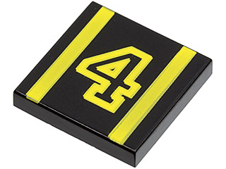 3068pb0010 - Tile 2 x 2 with Number 4 Yellow Outline and Stripes Pattern