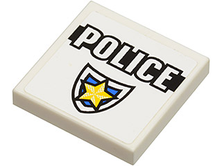3068pb0302 - Tile 2 x 2 with 'POLICE' Black Line and Badge Pattern (Sticker) - Set 8196