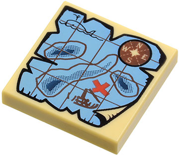 3068pb0315 - Tile 2 x 2 with Map Nautical with Red 'X' Pattern