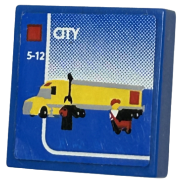 3068pb0321 - Tile 2 x 2 with LEGO City Set Box Art, Yellow Semi Truck, Minifigures Pattern (Sticker) - Set 3221