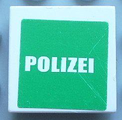 3068pb0347 - Tile 2 x 2 with White 'POLIZEI' on Green Background Pattern (Sticker) - Set 7236-1