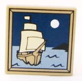 3068pb0408 - Tile 2 x 2 with Sailing Ship and Moon Pattern