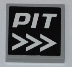 3068pb0457 - Tile 2 x 2 with White Arrows and 'PIT' on Black Background Pattern (Sticker) - Set 8123