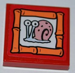 3068pb0463 - Tile 2 x 2 with Snail 'Gary' Portrait on Red Background Pattern (Sticker) - Set 3834