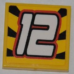 3068pb0472 - Tile 2 x 2 with White '12' on Striped Black and Yellow Background Pattern (Sticker) - Set 8228