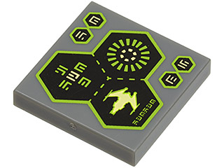 3068pb0626 - Tile 2 x 2 with 3 Hexagons, Spaceship and Alien Characters Pattern