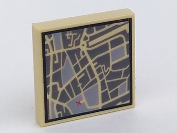 3068pb0634 - Tile 2 x 2 with Map Street Level with Red 'X' Pattern