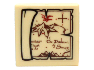 3068pb0639 - Tile 2 x 2 with Map Lonely Mountain, Desolation of Smaug Pattern (Sticker) - Set 79003