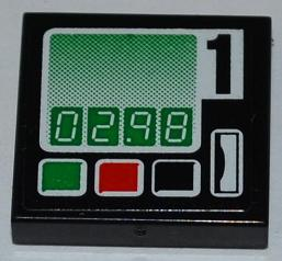 3068pb0648 - Tile 2 x 2 with '02.98' and Black Number '1' Pattern (Sticker) - Set 60016