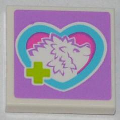 3068pb0753 - Tile 2 x 2 with Lime Cross and Hedgehog in Medium Azure Heart Pattern (Sticker) - Set 3188