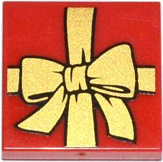 3068pb0786 - Tile 2 x 2 with Present / Gift with Gold Ribbon with Bow Pattern