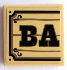 3068pb0821 - Tile 2 x 2 with Black 'BA' on Wood Plaque Background Pattern (Sticker) - Set 70800