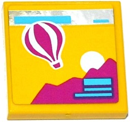 3068pb0916 - Tile 2 x 2 with Hot Air Balloon, Mountain and Sun Pattern (Sticker) - Set 41093