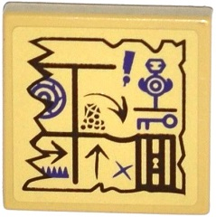 3068pb0932 - Tile 2 x 2 with Map Arrows, Exclamation Mark, Key and Jail Door Pattern (Sticker) - Set 70749