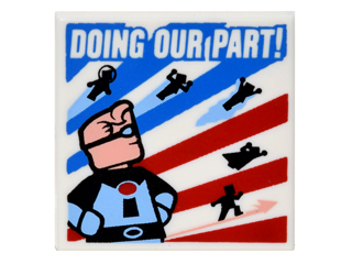 3068pb0985 - Tile 2 x 2 with 'DOING OUR PART!' Superheroes Pattern