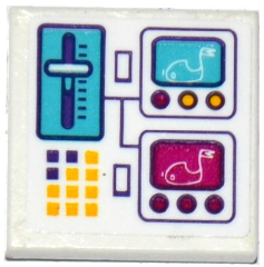 3068pb1057 - Tile 2 x 2 with Bumper Cars on Screen, Lever, Switches and Buttons Pattern (Sticker) - Set 41133