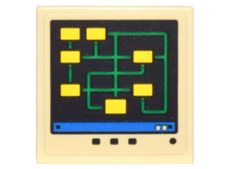 3068pb1058 - Tile 2 x 2 with Digital Screen with Yellow Rectangles and Bright Green Lines Pattern (Sticker) - Set 70900