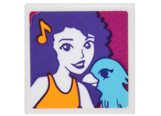 3068pb1069 - Tile 2 x 2 with Portrait of Female with Musical Note Barrette and Medium Azure Bird Pattern (Sticker) - Set 41305