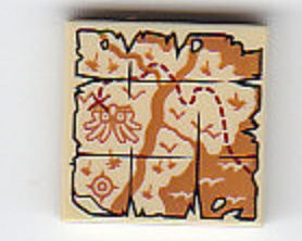 3068pb1088 - Tile 2 x 2 with Map River, Mountains, Waves and Red 'X' Pattern