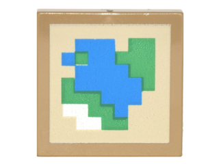 3068pb1103 - Tile 2 x 2 with Pixelated Blue, Green and White on Tan Background Pattern (Minecraft Map)