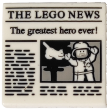 3068pb1105 - Tile 2 x 2 with Newspaper 'THE LEGO NEWS' and 'The greatest hero ever!' Pattern